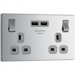 USB double socket polished chrome