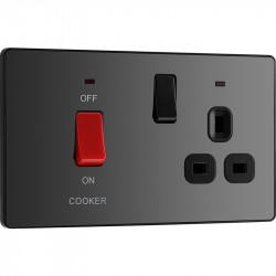 Cooker switch & plug socket with neon indicators - black chrome