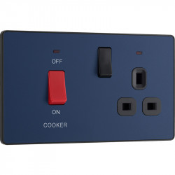 Cooker switch & plug socket with neon indicators - blue