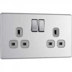 Double socket - brushed steel