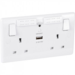 Double socket with built-in WiFi extender +1 USB point - white